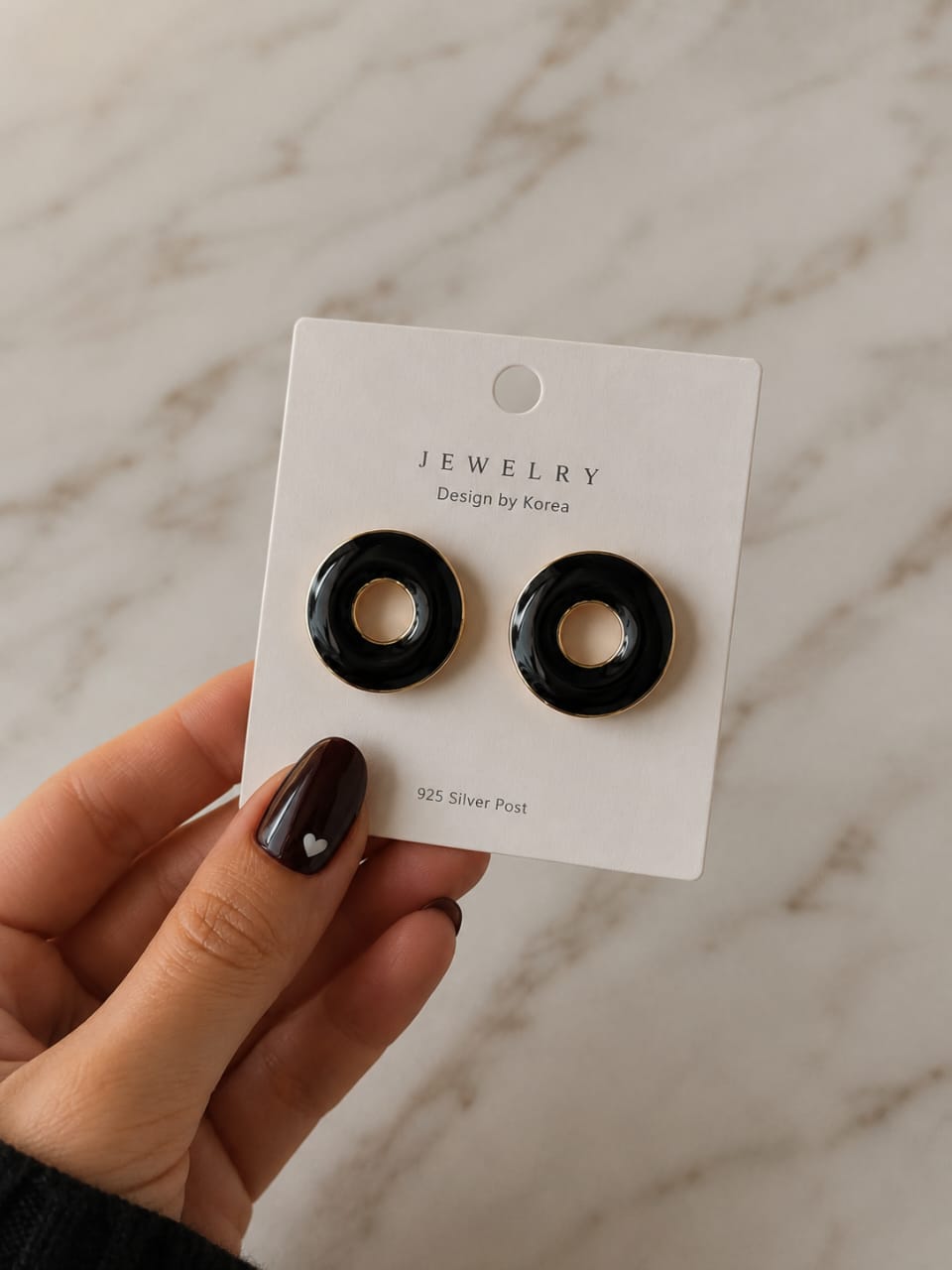 Black Enamel Circle Earrings